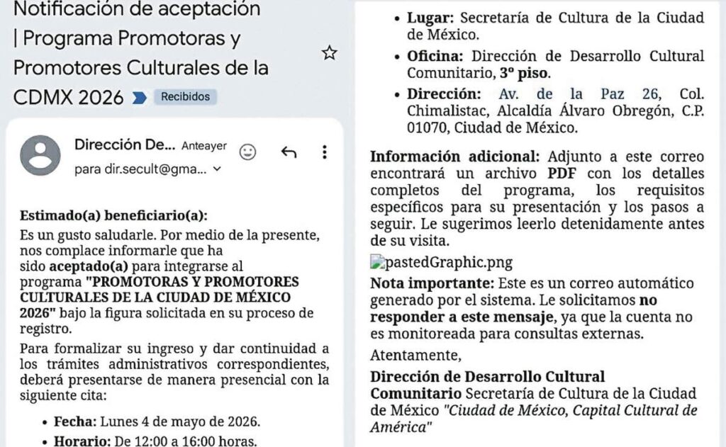 El manejo inadecuado de datos en la Secretaría de Cultura deja a promotores culturales en riesgo tras ofertas laborales falsas.